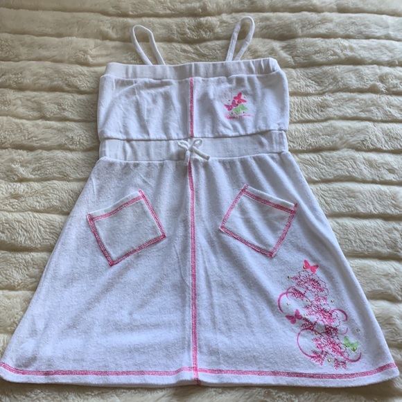 White Terry towel mini dress sundress with pockets S M - Picture 9 of 16